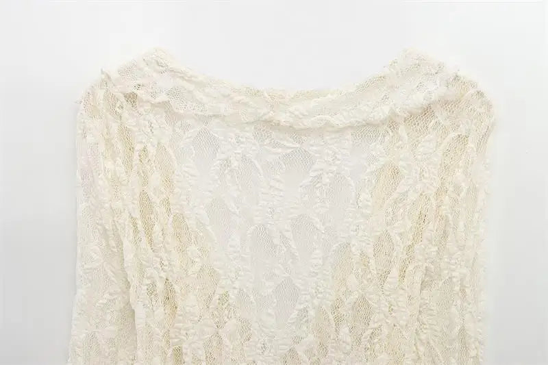 Women's Tops Summer 2025 New Chic Lace Perspective Elegant Holiday Tops Women Street Fashion Slim V-neck Youth Tops