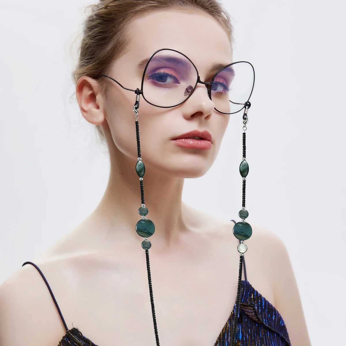 Fashion Reading Glasses Chain for Women Shell Beads Sunglasses Cords Beaded Eyeglass Lanyard Hold Straps Black Mask Rope
