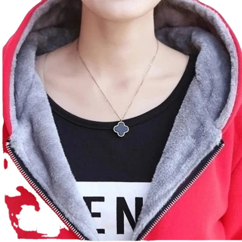 Women Hoodies Sweatshirt Casual Coat Large Size Ladies Velvet Thickening Warm Hooded Zipper Jacket Cardigan Jacket For Female