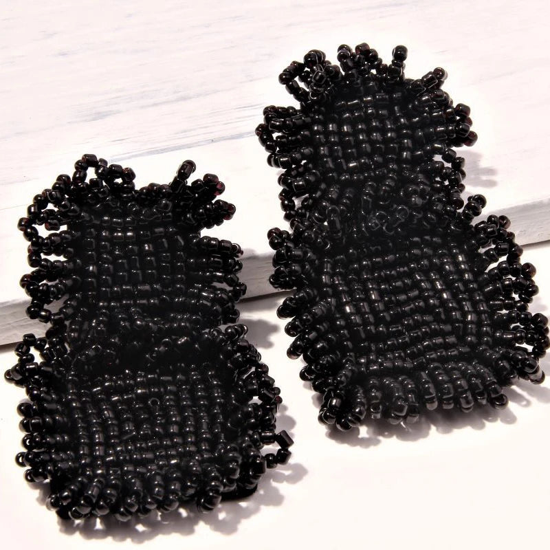 Handmade Beaded Earrings Statement Jewelry Wedding Bridal Gift Bohemian Big Square Fringed Drop Dangle Earrings Ethnic Party