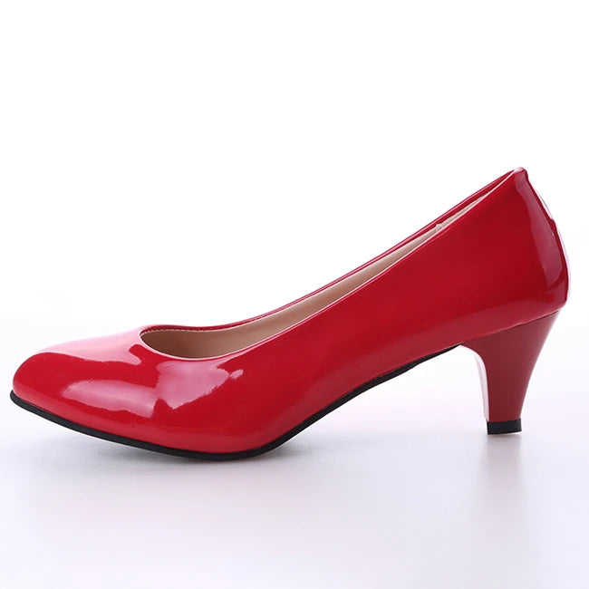 New Women's Shoes On Heels Elegant Medium High Heeled Ladies Pointed Toe Fashion Pumps For Woman Office Black White Red