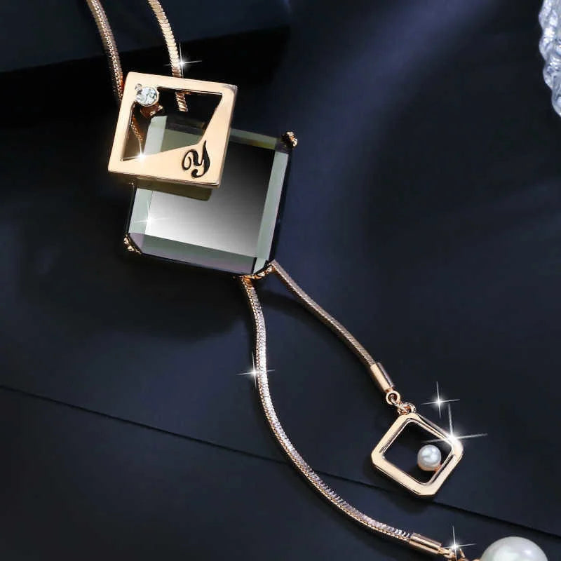 Long Necklaces & Pendants Fashion Geometric Crystal Statement Necklace For Women Collier Femme Pearl Choker Jewelry 2022