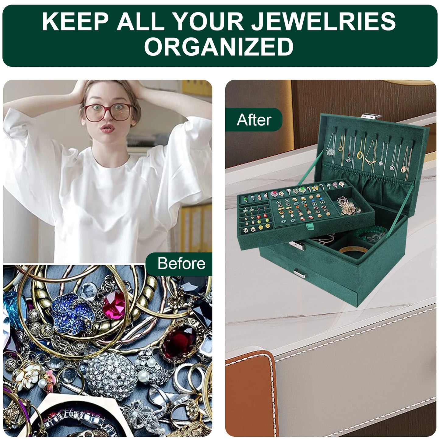 Jewelry Box for Women 3 Layers Large Jewelry Organizer with velvet Travel Jewelry Storage Organizer for Earring Ring Necklace