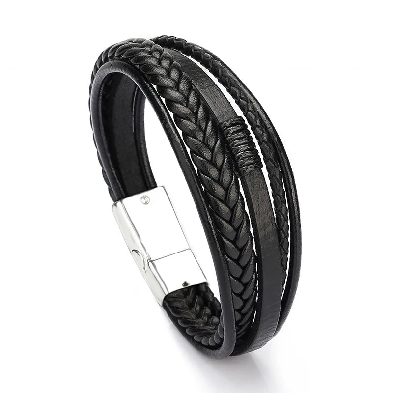 Leather Bracelets for Men Male Multilayer Braided Bracelets Bangles Punk Vintage Jewelry Pulsera Hombre Gift for Cool Boy