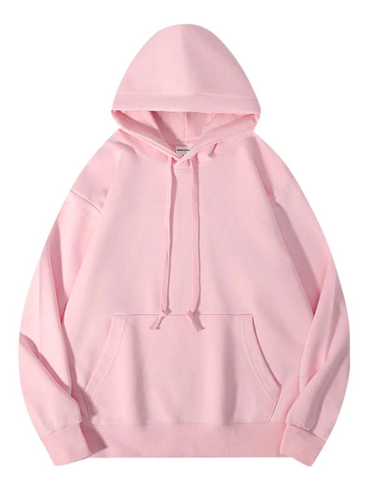 Solid Oversize Hoodies For Women Pocket Casual Loose Hooded Sweatshirt Woman Autumn Cotton Terry Hoodies Women Oversize Pullover