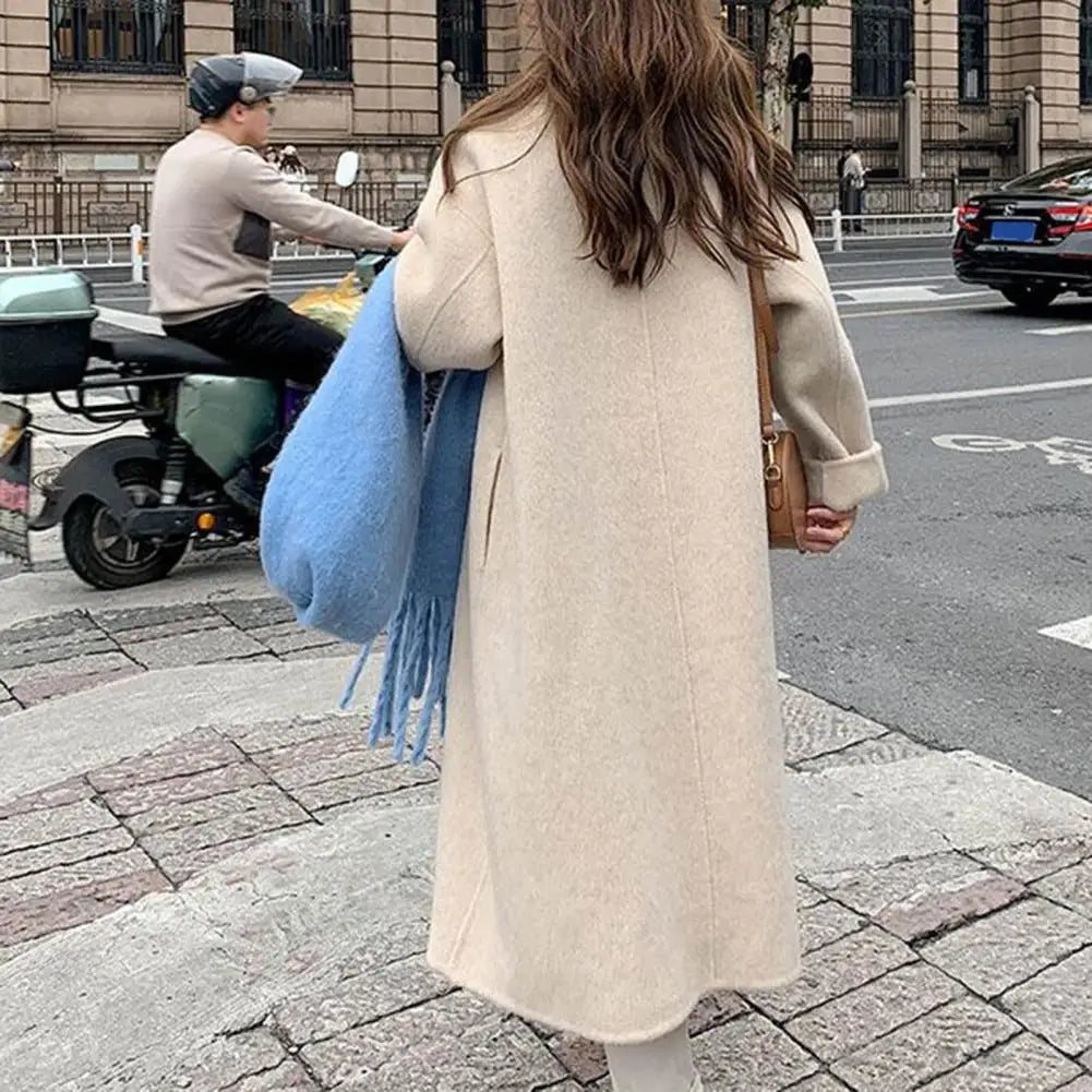 Women Woolen Coat Double-Breasted Autumn Winter New Fashion Loose Long Trench Coat Retro Loose Female Overcoat Ladies Windbreak
