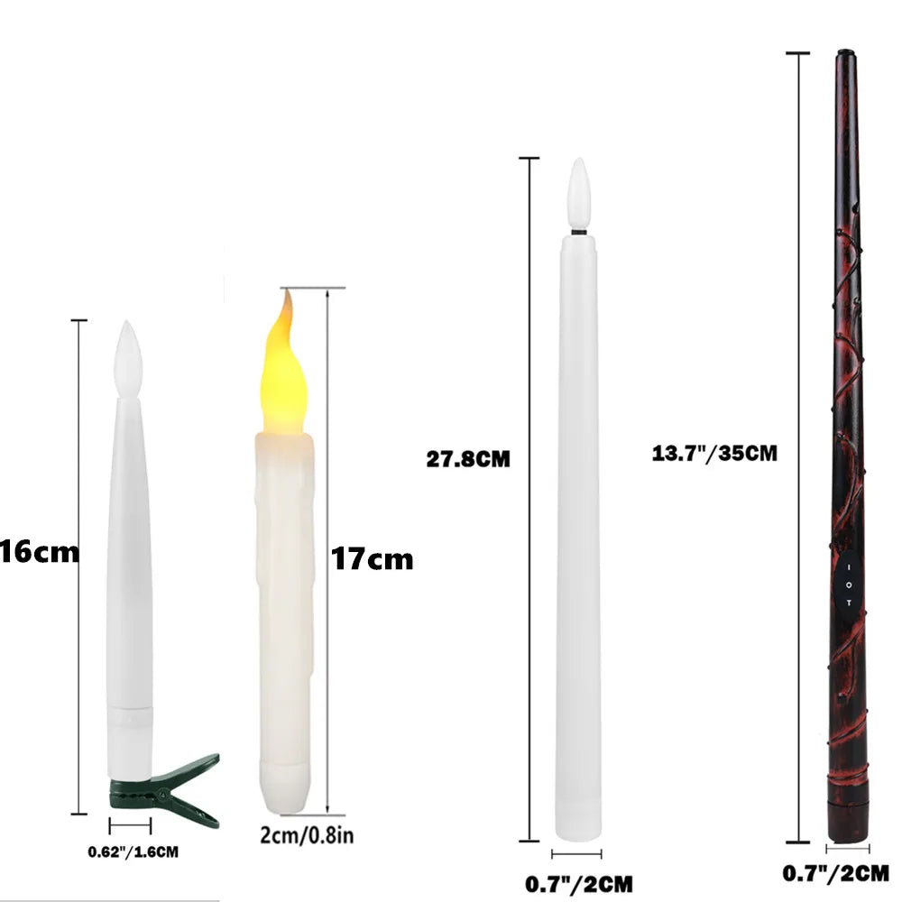 Floating Candles with Magic Wand Remote Control Flickering Warm Light Flameless Taper Candle for Christmas/Wedding/Party Home