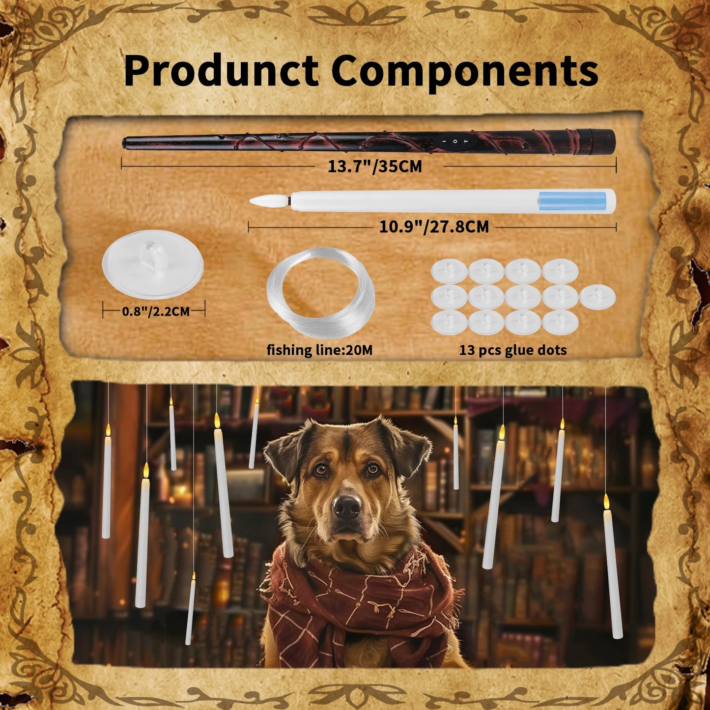 Floating Candles with Magic Wand Remote Control Flickering Warm Light Flameless Taper Candle for Christmas/Wedding/Party Home