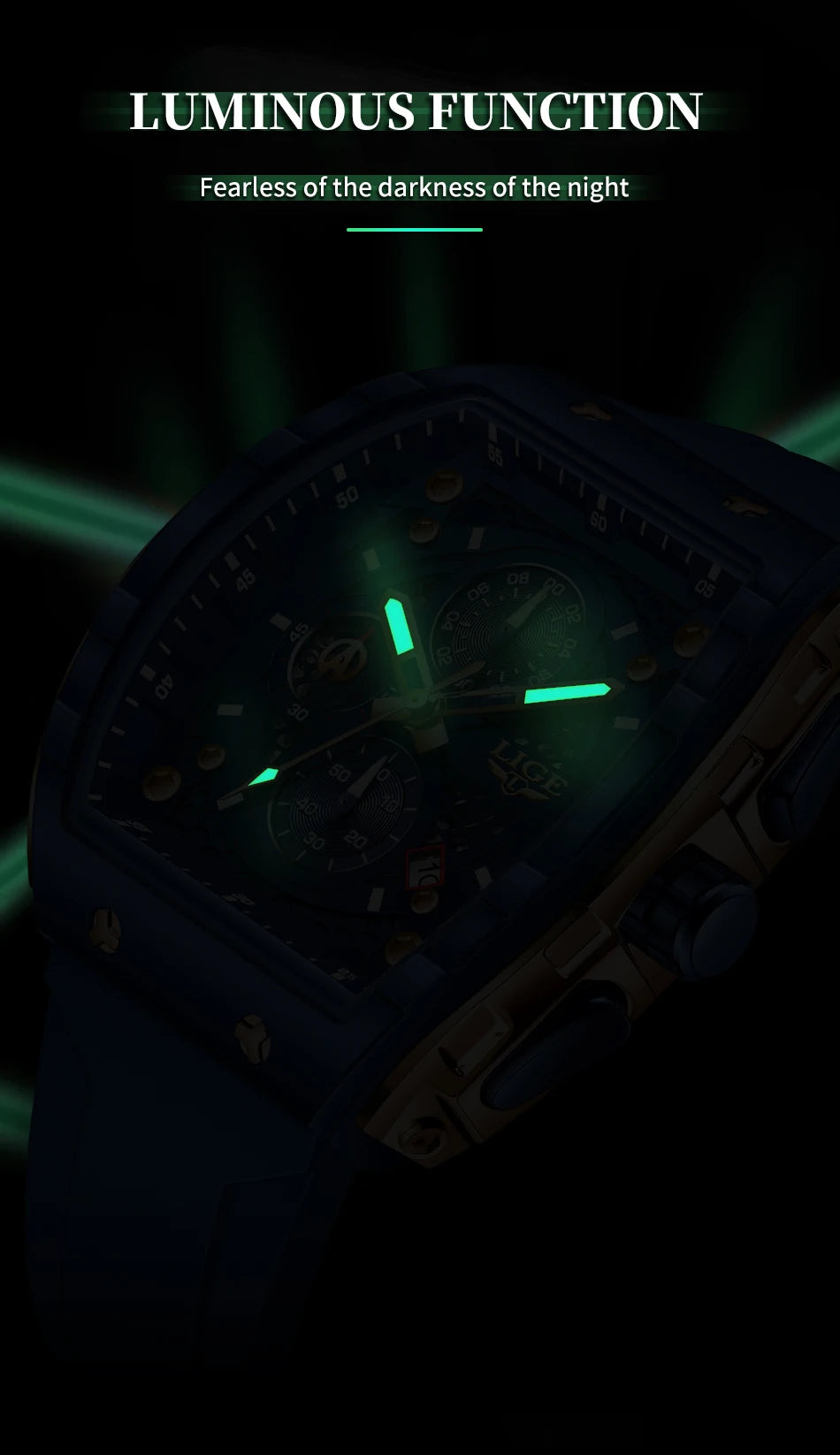 LIGE Top Brand Men's Watches Luxury Square Quartz Wristwatch Waterproof Luminous Chronograph Watch for Men Date Clock