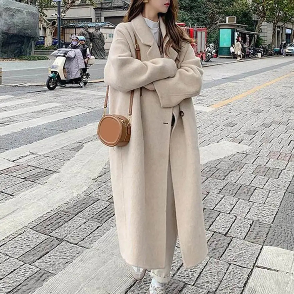 Women Woolen Coat Double-Breasted Autumn Winter New Fashion Loose Long Trench Coat Retro Loose Female Overcoat Ladies Windbreak