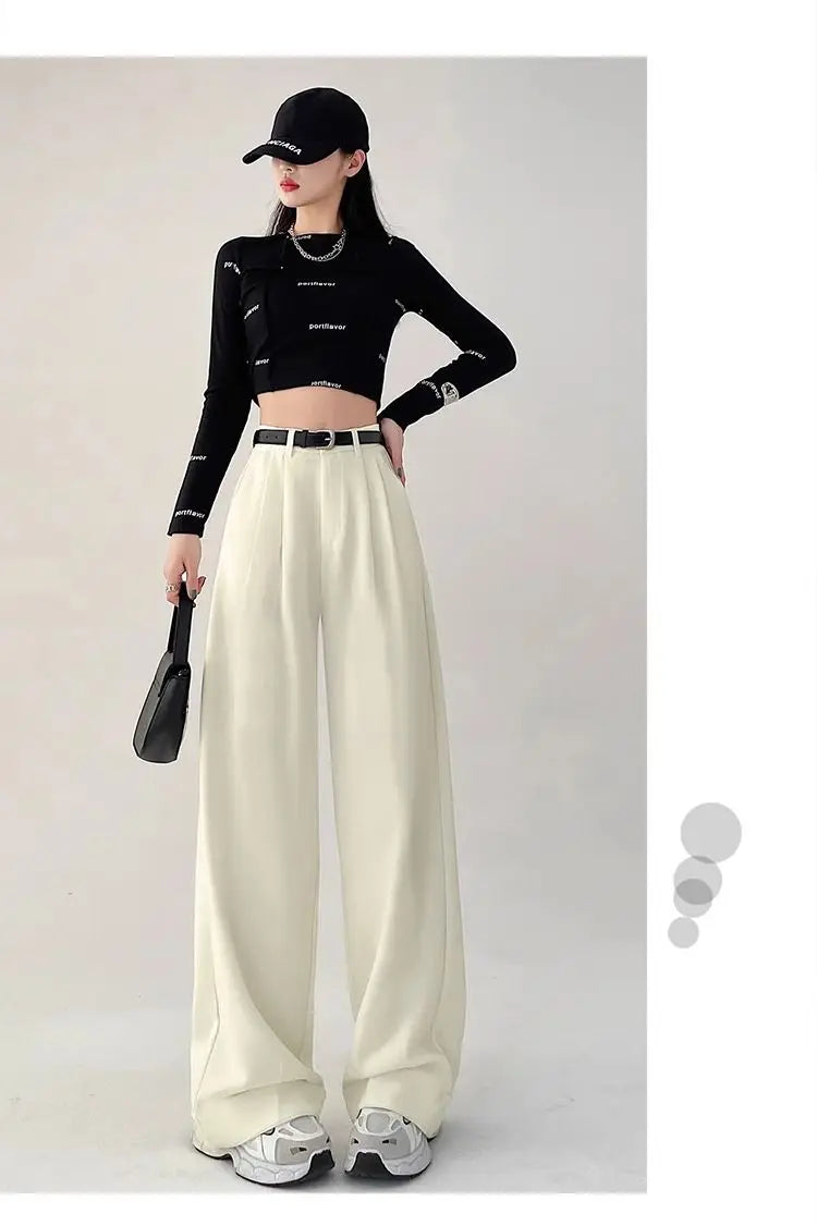 2025 New Women's Pants Casual Temperament High Waist Loose Straight Trousers Gift Belt Fashion Versatile Wide Leg Pants Women