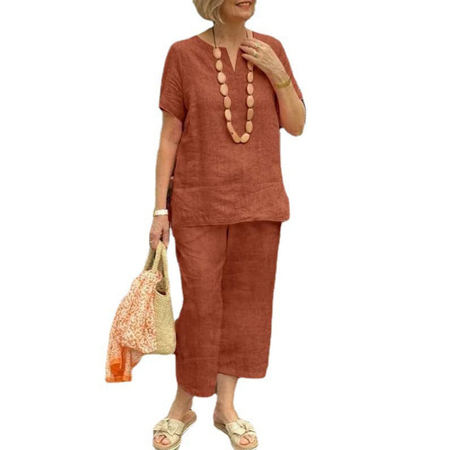 Women's Casual Suits Stylish Women's Cotton Linen Summer Suit with Wide Leg Pants Casual Loose Fit Two for Ladies for Summer