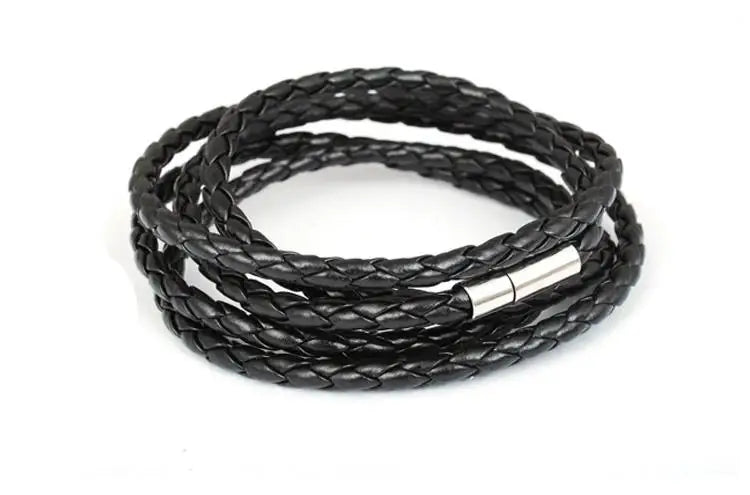 New Men Leather Bracelets for Women Simple Multilayer Handmake Bangles  Black White Bracelets Female Jewelry Gift