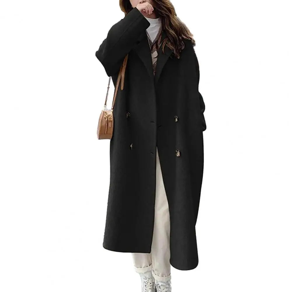 Women Woolen Coat Double-Breasted Autumn Winter New Fashion Loose Long Trench Coat Retro Loose Female Overcoat Ladies Windbreak