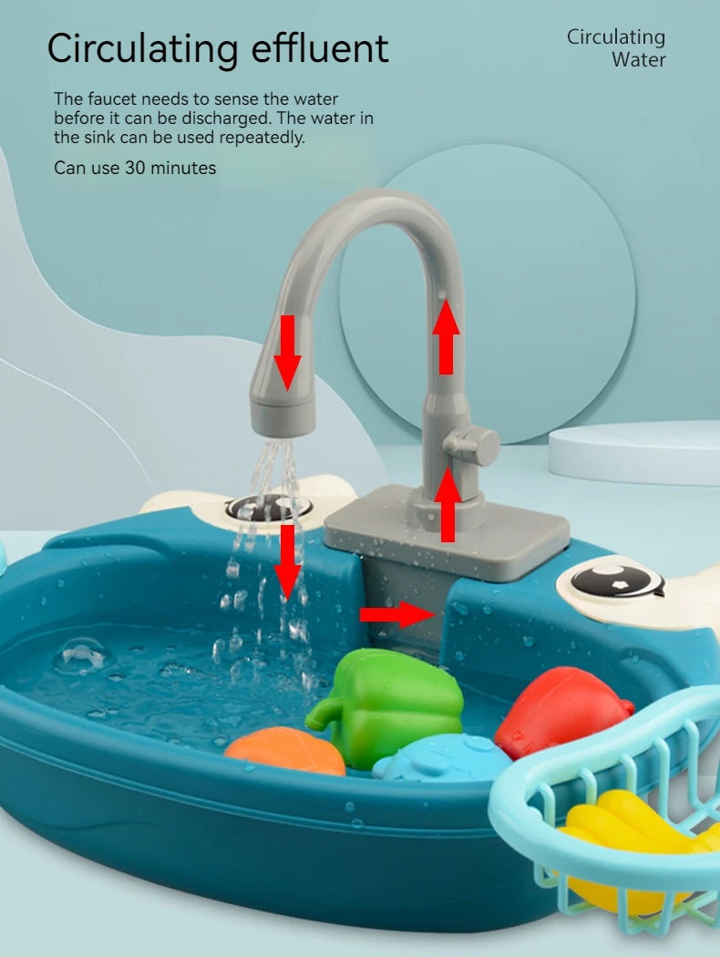 Children Play House Simulated Kitchen Dishwasher Sink Hand Basin Electric Circulating Water Kitchen Set Boy Girl Idea Kids Toys