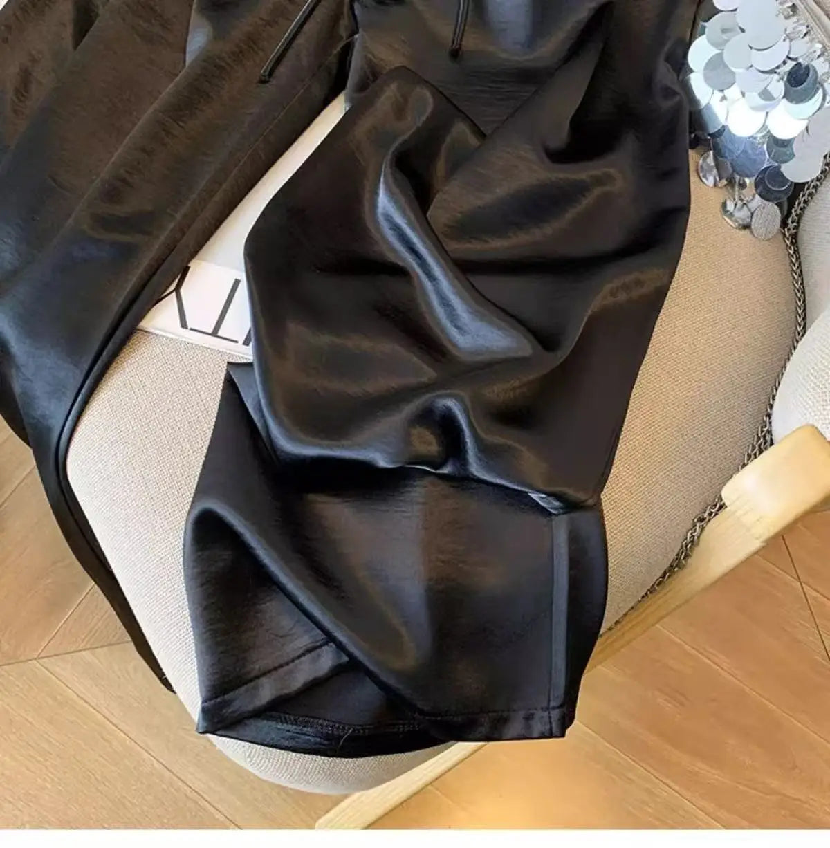 2025 Women's Loose Casual Trousers Summer New Lightweight Satin High Waist Wide Leg Pants Vintage All-match Straight Pants Femme