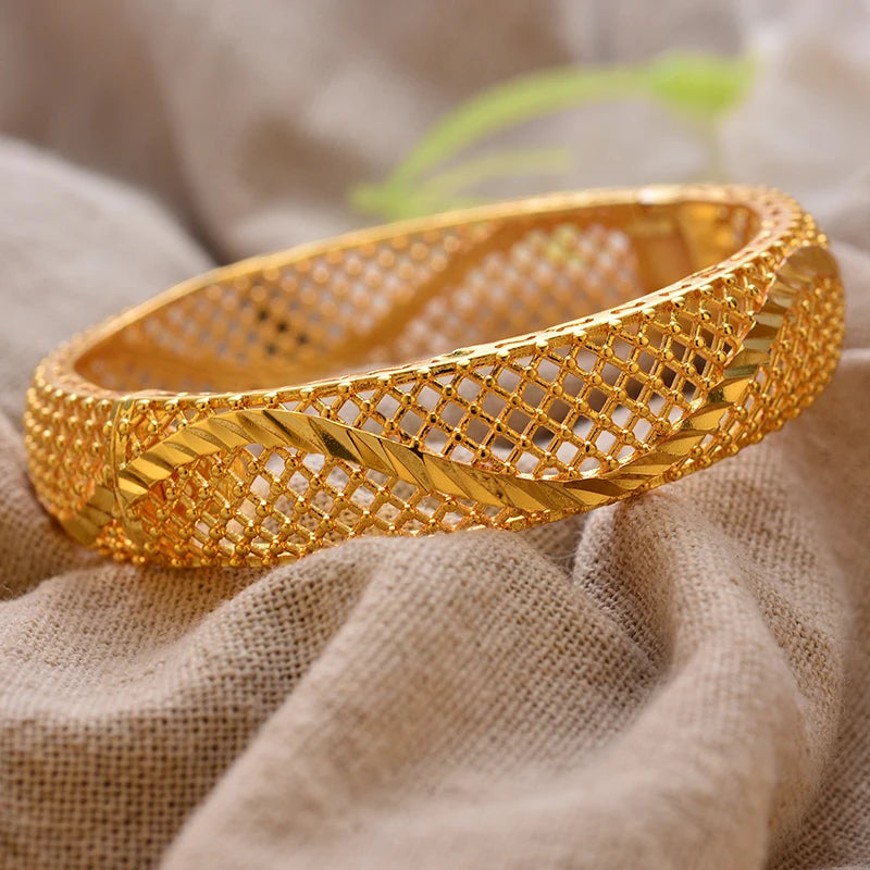 Luxury Vintage Gold Plated Bangles For Women Girls  Arabia Bridal Wedding Jewelry Gifts