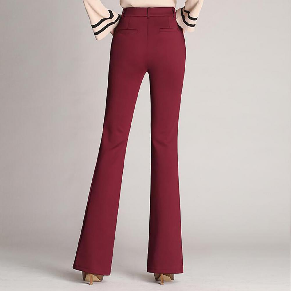 Women Trouser Flared Style High Waist Solid Colors Elastic Formal Long Stretch Office Lady Trouser for Office