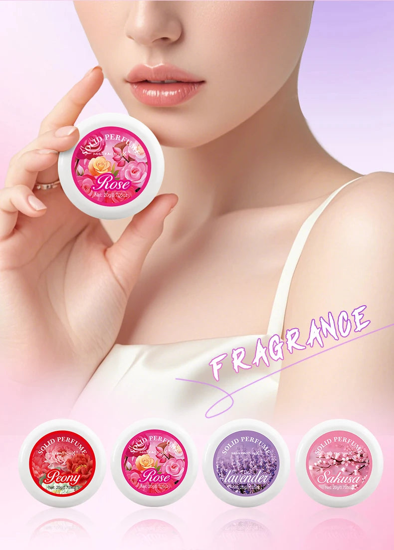 4PCS/Box Body Cream Gift Set Portable Solid Perfume Rose, Peony, Lavender, Cherry Blossom, Fresh Flower Scented Holiday Gift