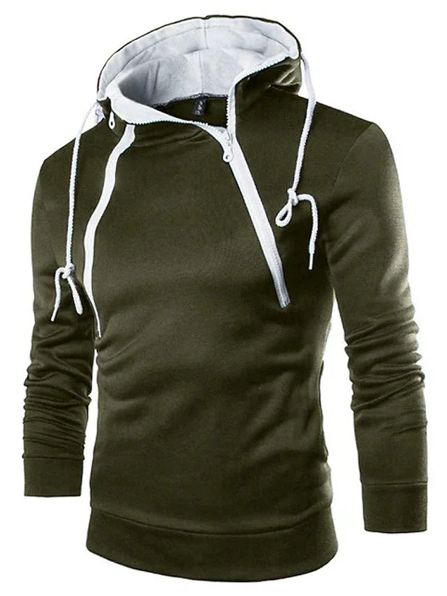 Men's Hoodies Long Sleeve Sweatshirts for Men Zipper Hooded Pullover High Neck Mens Sweatshirt Top Jacket Coat Black Sweater