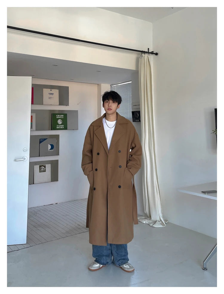 Long Coats for Men Woolen Jackets 2024 Winter Thicken Coat Trench Coats Korean Vintage Loose Heavy Jackets Men Leisure Overcoat