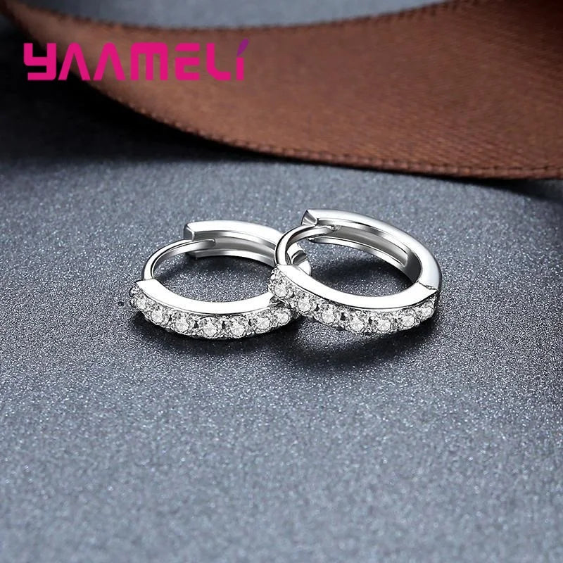 Earrings for Women Girls Simple Crystal Loop Hoop 925 Sterling Silver Stamped Jewelry Hot Sale Wedding Engagement Accessory