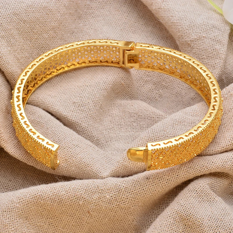 Luxury Vintage Gold Plated Bangles For Women Girls  Arabia Bridal Wedding Jewelry Gifts