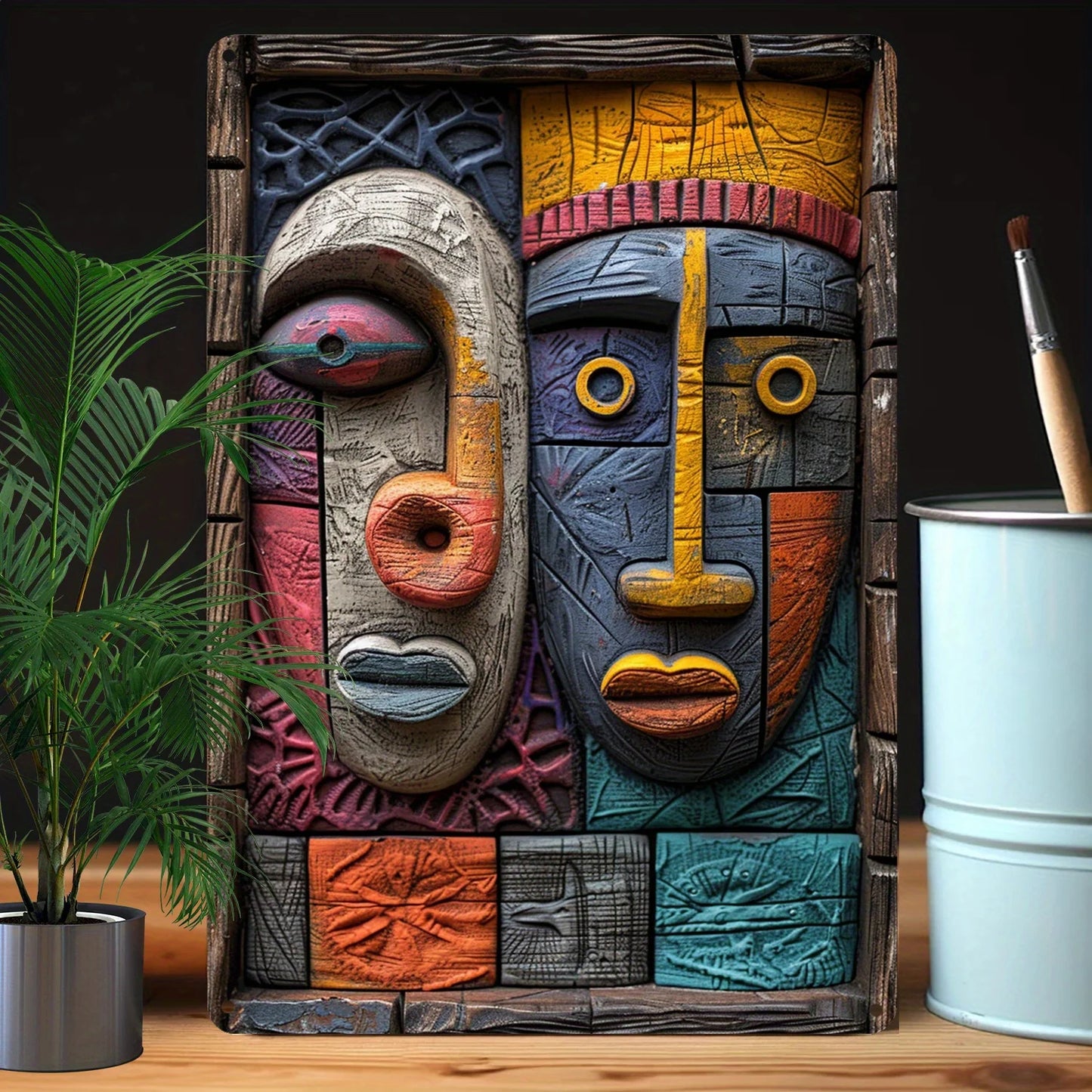 African Tribal Culture Aluminum Wall Art - Moisture-Resistant Metal Decor with 3D Embossed Design for Home, Office & Gift A1323