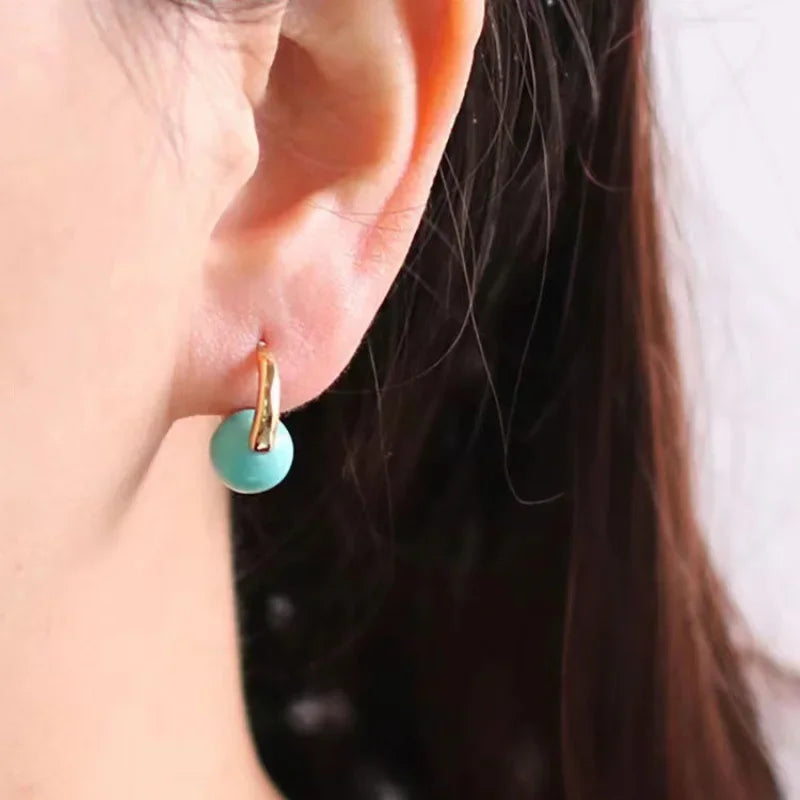 charm new in ethnic style Simple light green round beads earrings for women with light luxury turquoise earings hoop jewelry
