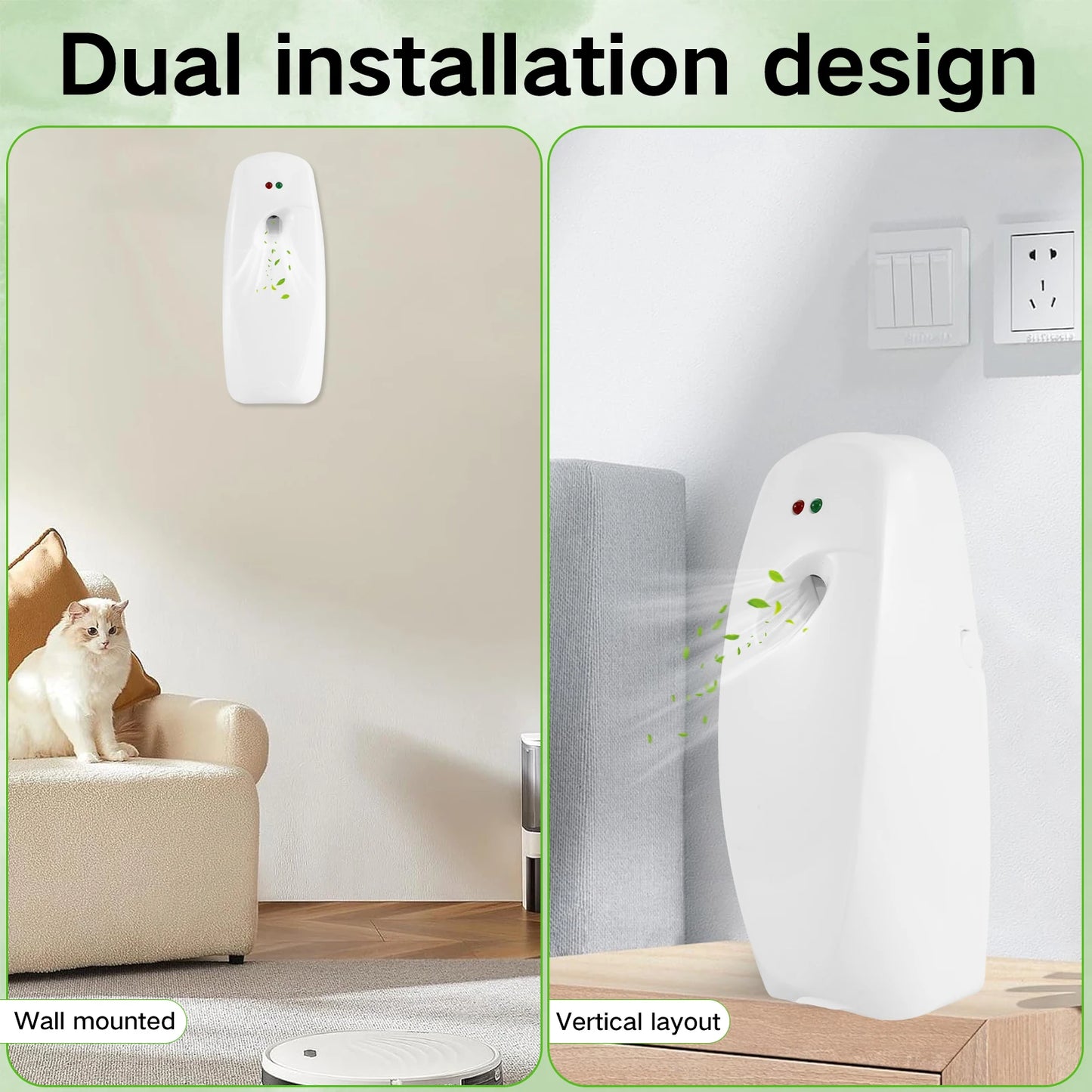 2Pcs Air Fresher Dispenser Wall-Mounted 300ML Liquid Automatic Perfume Spray WIth 3 Adjustable Mode for Home Fragrance Dispenser