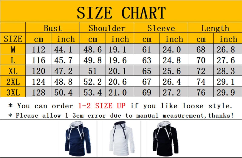 Men's Hoodies Long Sleeve Sweatshirts for Men Zipper Hooded Pullover High Neck Mens Sweatshirt Top Jacket Coat Black Sweater