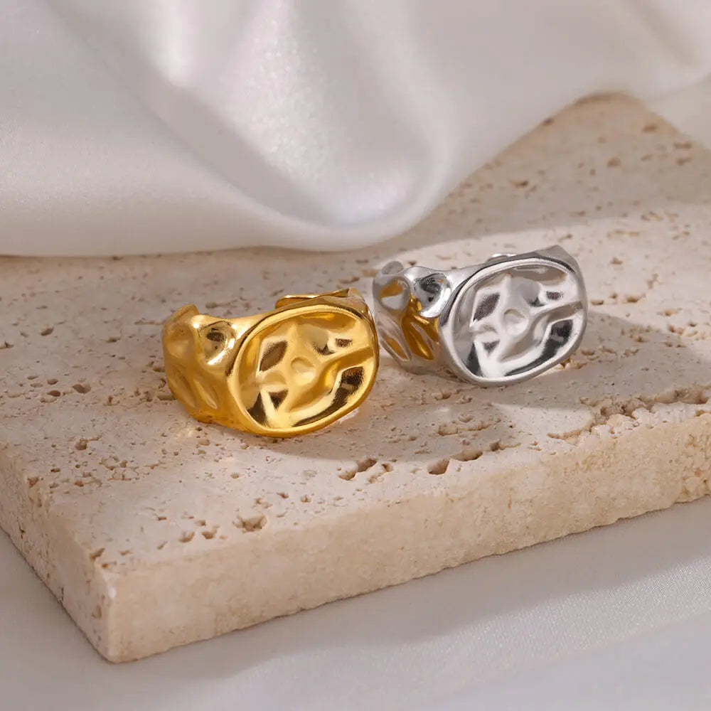 Irregular Rings For Women Gold Color Stainless Steel Geometric Ring Fashion Simple Party Christmas Party Jewelry Gift Femme