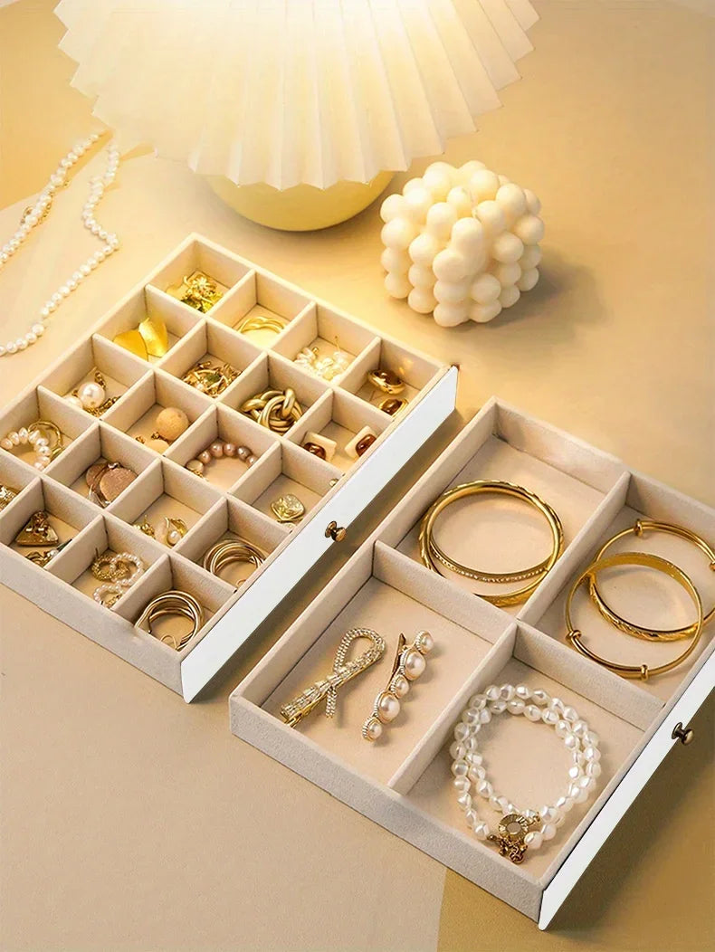Jewelry storage box, high-end exquisite necklace earrings, gold jewelry box, large capacity multi-layer jewelry box