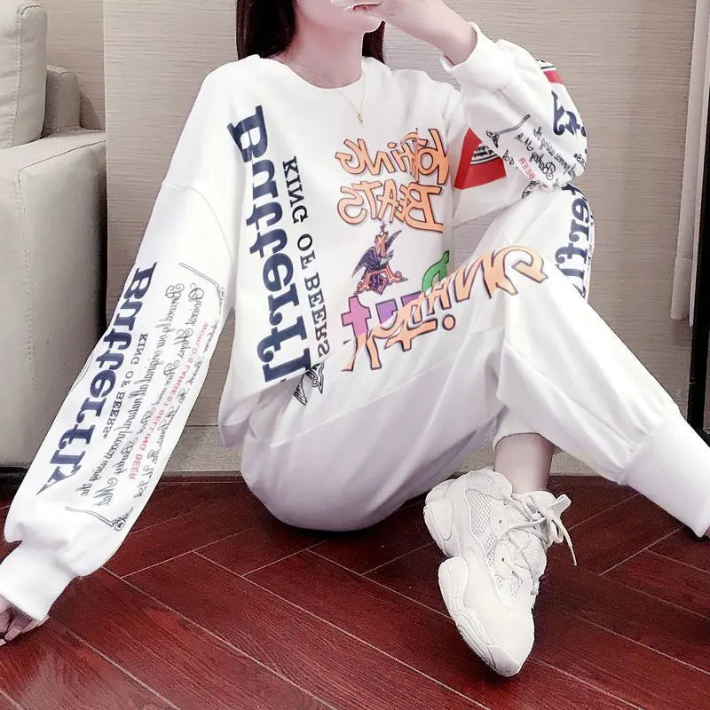 Women's Casual Sweat Suits 2025 Spring Autumn New Tracksuit Fashion Loose Long Sleeved Tops And Pants 2 Two Piece Set For Women