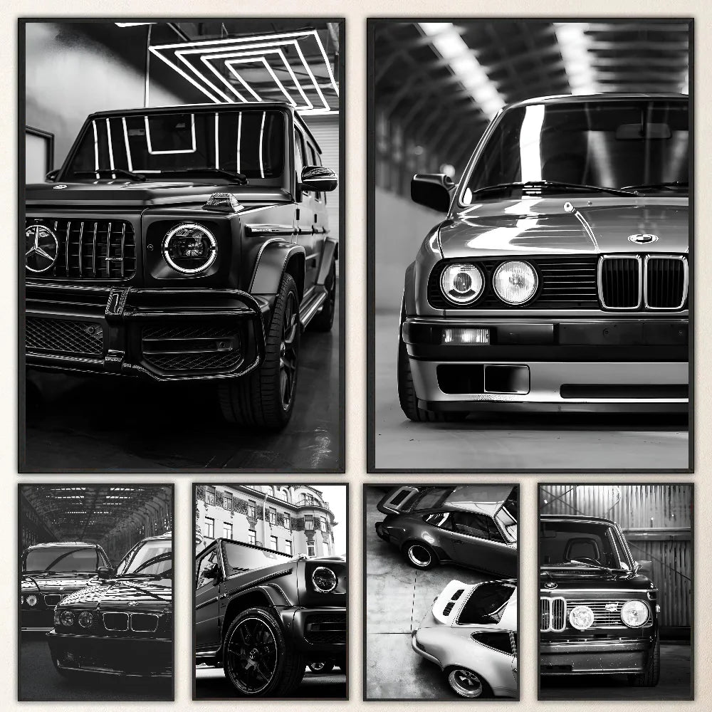 Modern Fashion Wall Art Simple Black And White Luxury Car Poster HD Posters Home Room Bar Cafe Decor Art Wall Painting Picture