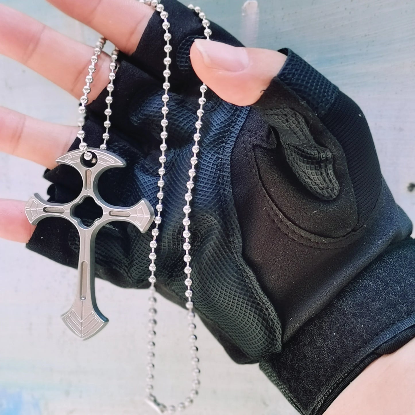 Cross Necklace For Men Self Defense Keychain Accessories With Beads Chain Pendants EDC Multi Tools Fashion Jewelry Cool Gadgets