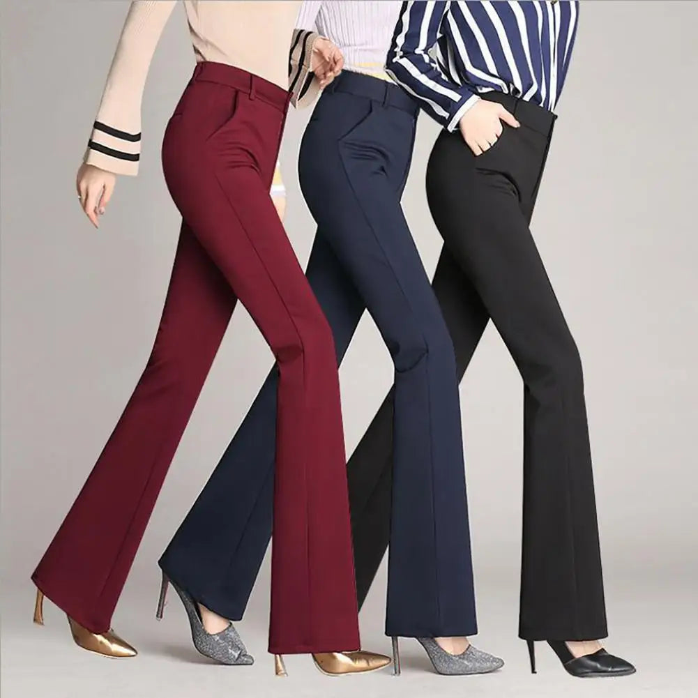 Women Trouser Flared Style High Waist Solid Colors Elastic Formal Long Stretch Office Lady Trouser for Office