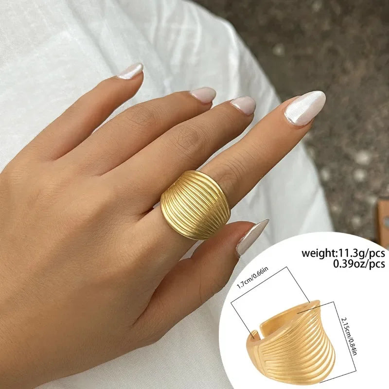 Irregular Chunky Big Geometric Rings Gold Silver Color Rings for Women Men Stainless Steel Metal Texture Exaggerated Rings