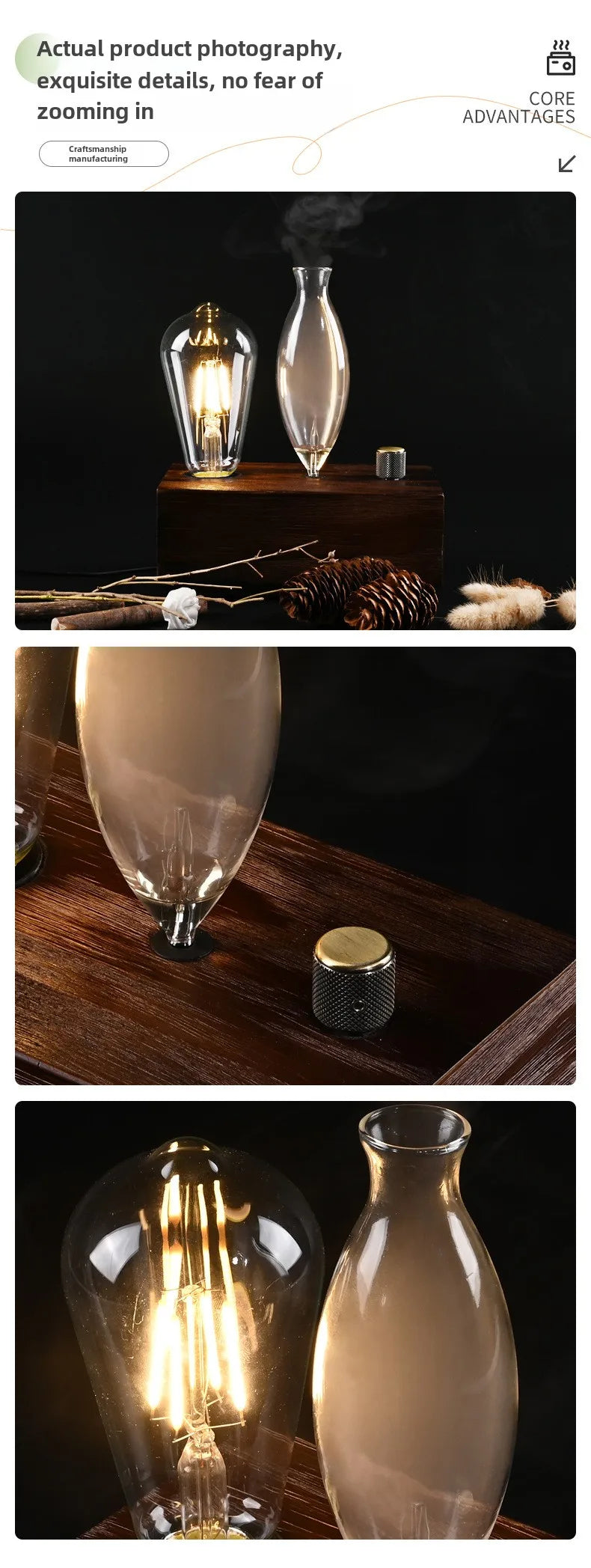Aroma Diffuser Vintage Tungsten Filament Lamp Aromatherapy Machine Humidifier Lighting Sandalwood Pure  Essential Oil Diffuser