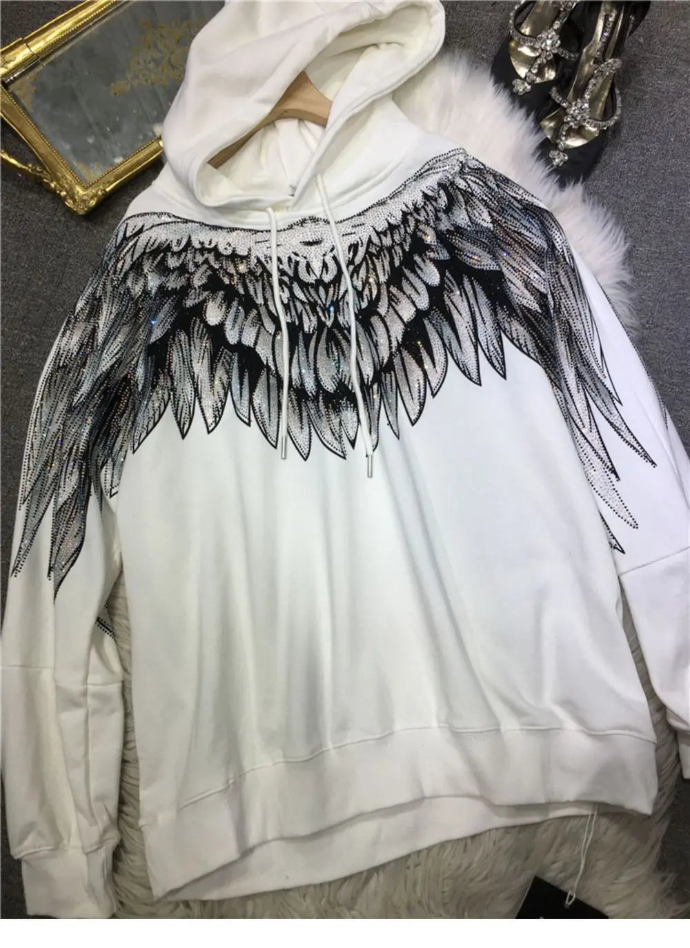 Streetwear Hoodie Women Clothing Harajuku Heavy Diamond Wings Hooded Sweatshirts Casual Fashion Hoodies Y2k Tops 2025 Ropa Mujer