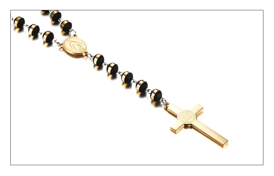 Long Chain Rosary Necklace for Men Women,Stainless Steel Bead Chain Cross Pendant Jewelry