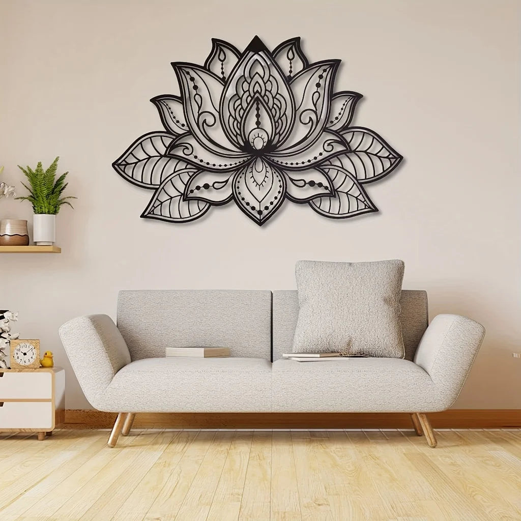 HelloYoung Mandala Wall Art, Lotus Flower Mandala Metal Wall Art, Metal Wall Art Spiritual Deco, Wall decor metal wall hanging，