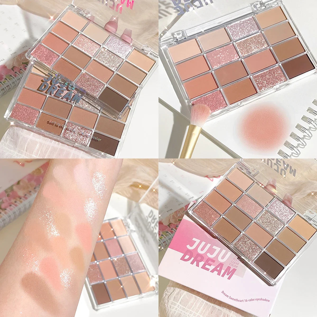 16-Color Eyeshadow Palette Matte & Shimmer – Nude Earth Tones, Silky Blendable Texture, Korean Style Natural Eye Makeup Look