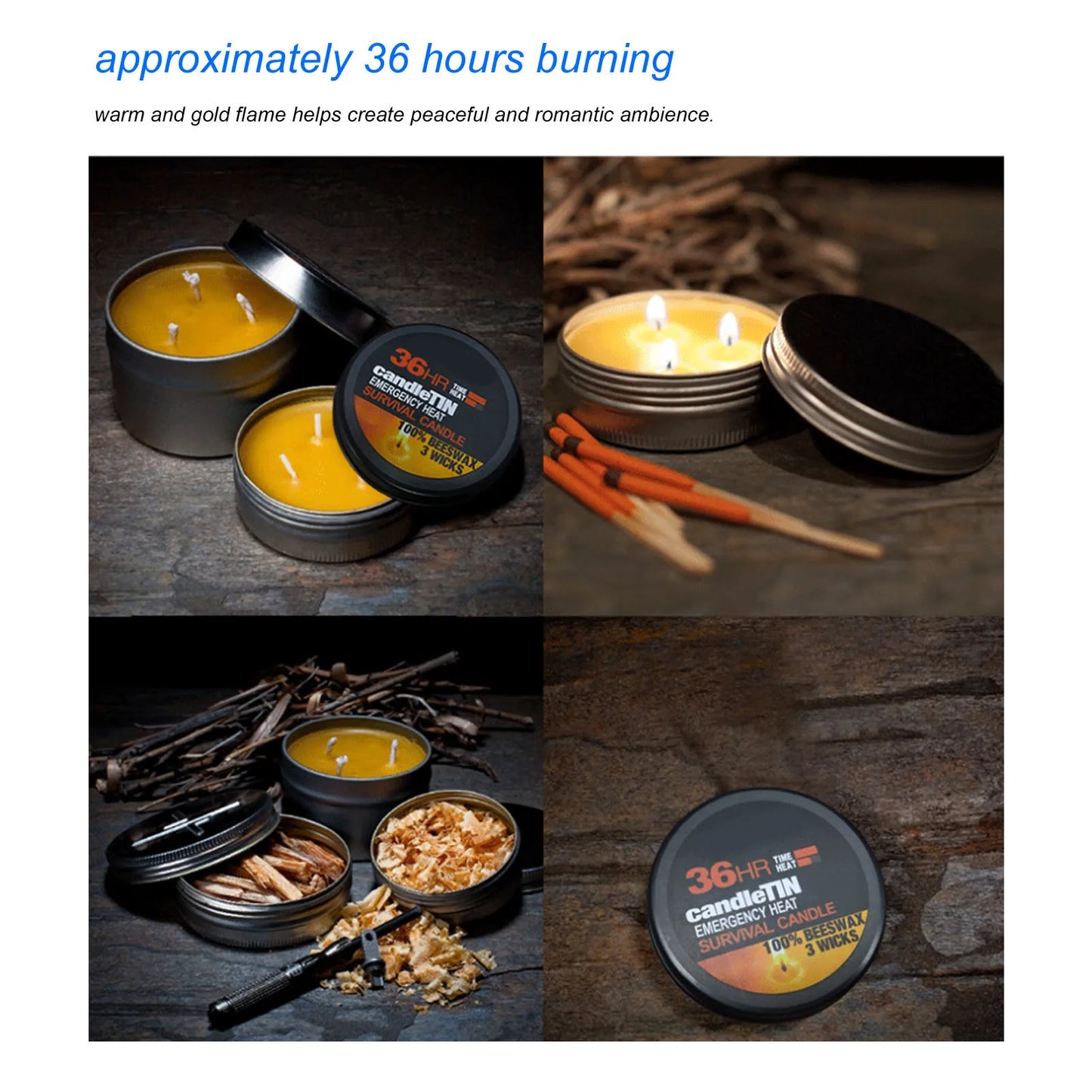 Survival Candle Widely Used Romantic Ambience Natural 36 Hours Burning Long Lasting Candles 3 Wicks For Home Outdoor Camping