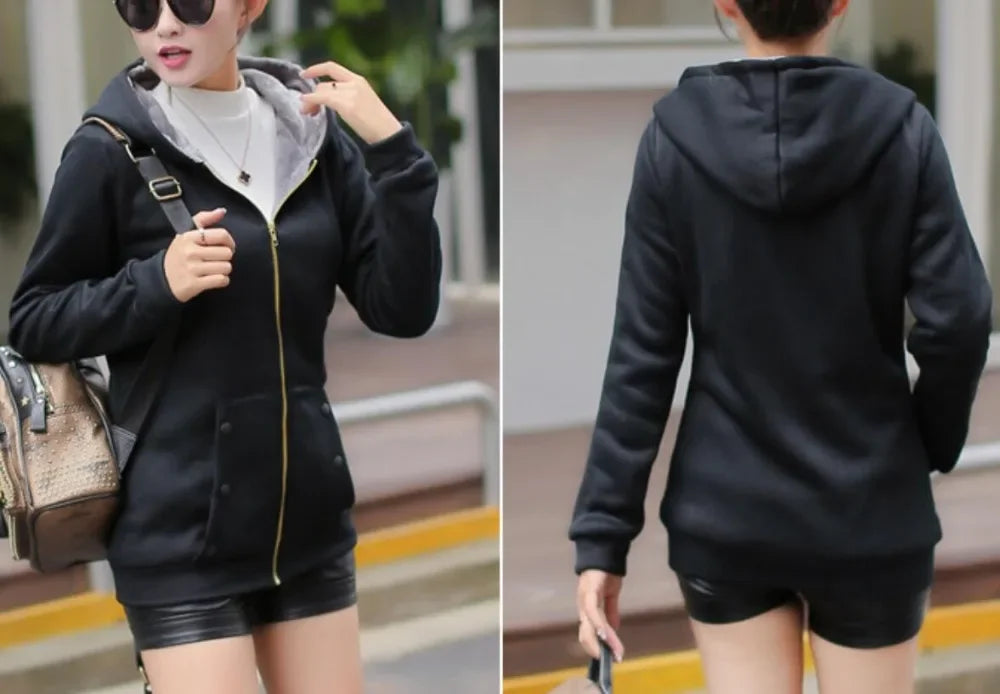 Women Hoodies Sweatshirt Casual Coat Large Size Ladies Velvet Thickening Warm Hooded Zipper Jacket Cardigan Jacket For Female