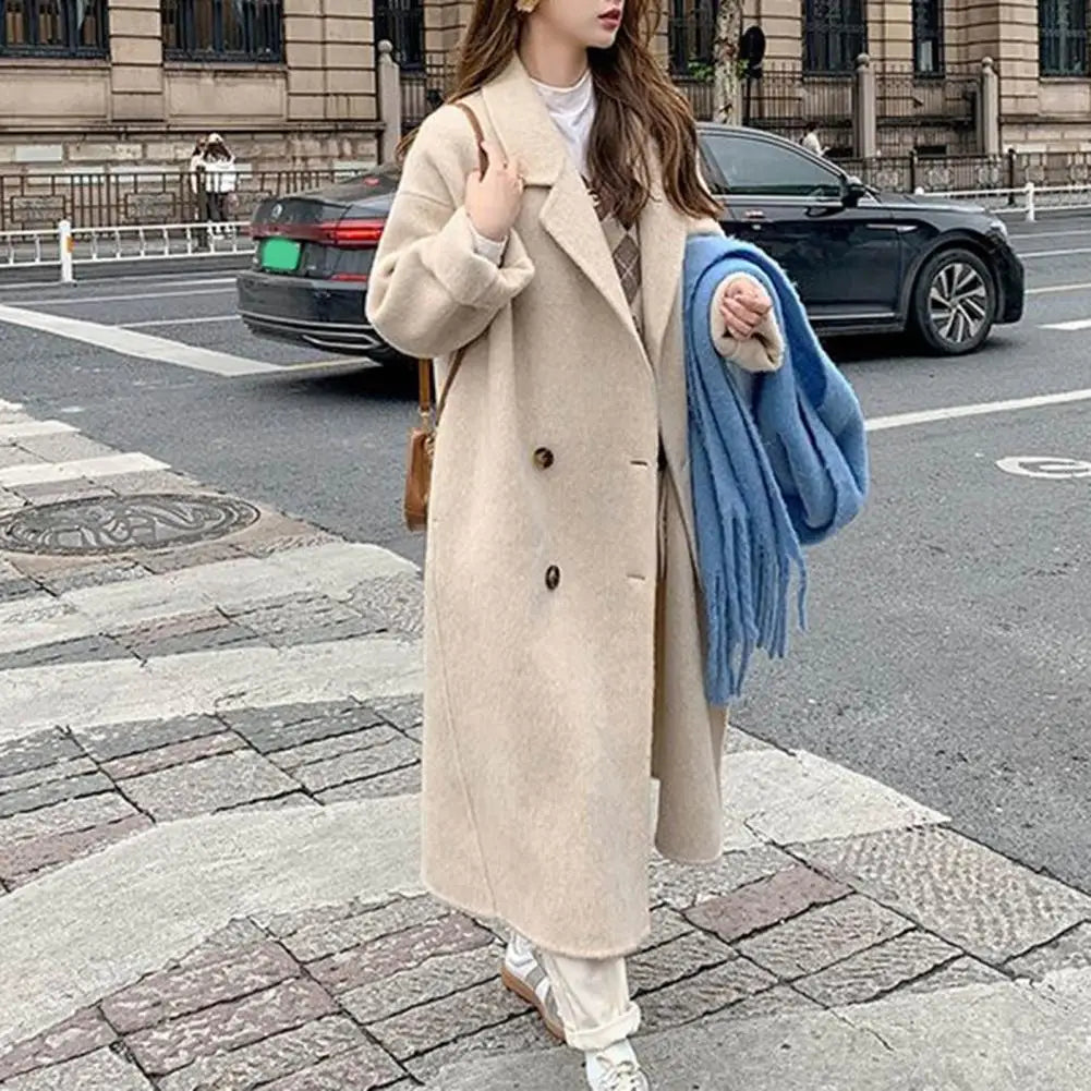 Women Woolen Coat Double-Breasted Autumn Winter New Fashion Loose Long Trench Coat Retro Loose Female Overcoat Ladies Windbreak