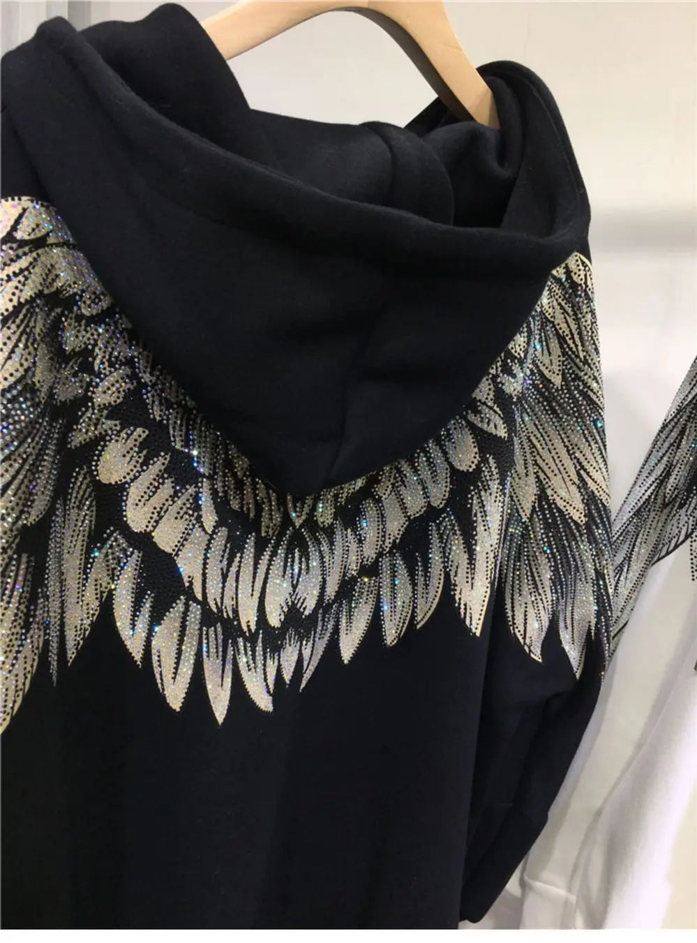 Streetwear Hoodie Women Clothing Harajuku Heavy Diamond Wings Hooded Sweatshirts Casual Fashion Hoodies Y2k Tops 2025 Ropa Mujer