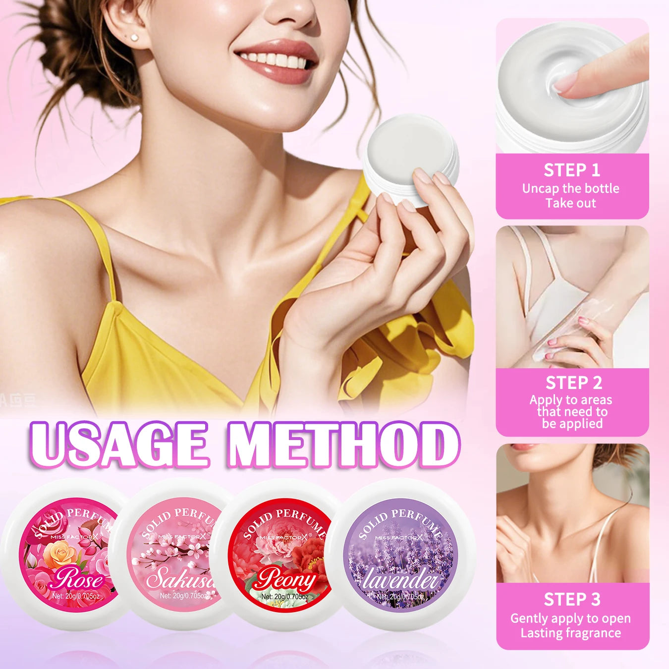 4PCS/Box Body Cream Gift Set Portable Solid Perfume Rose, Peony, Lavender, Cherry Blossom, Fresh Flower Scented Holiday Gift