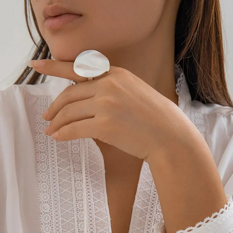 Irregular Chunky Big Geometric Rings Gold Silver Color Rings for Women Men Stainless Steel Metal Texture Exaggerated Rings