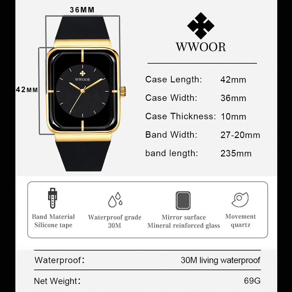 WWOOR  Men's Watches Top Brand Luxury Watch For Men Gold Fashion Stainless Steel Waterproof Quartz Wristwatch  Relogio Masculino